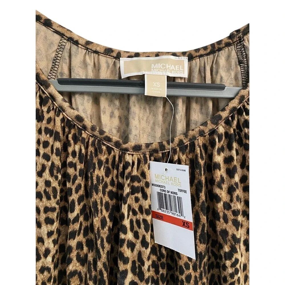 Michael Kors Women's XS Signature Collection Leopard Print 3/4‎ Sleeve Blouse